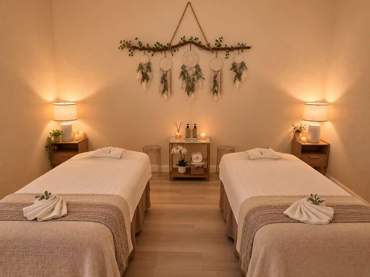 Reiki Massage treatment room with two massage beds