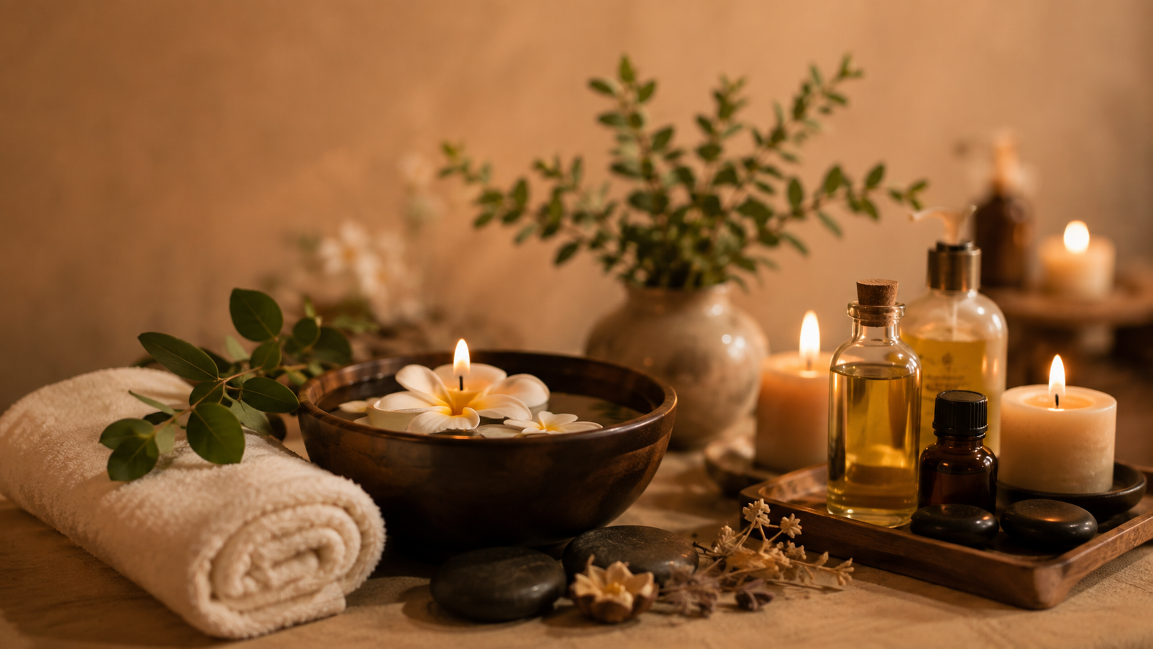 Massage oils and relaxation setting